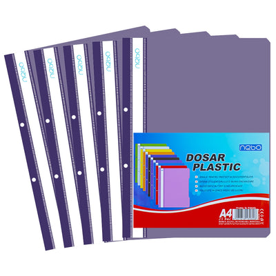 Dosar din plastic violet Nebo format A4, cu șină metalică și copertă frontală transparentă, ideal pentru organizarea elegantă și protecția documentelor