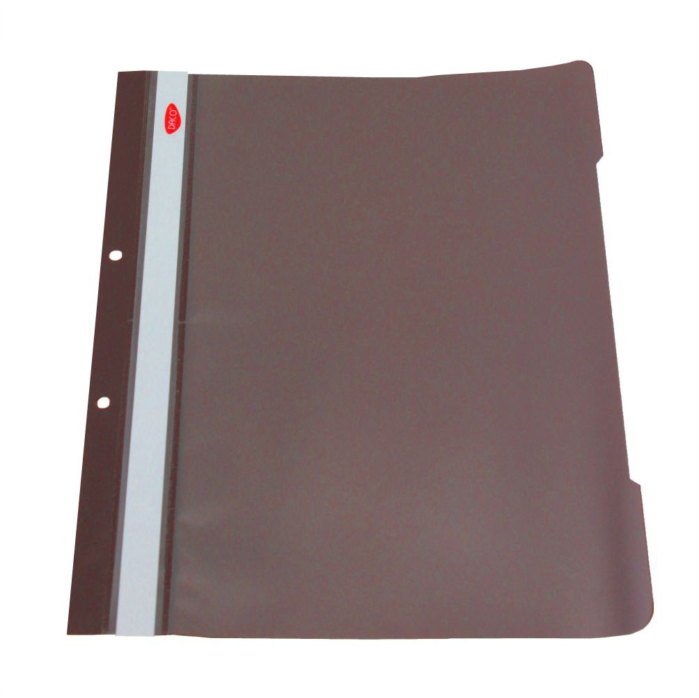 Dosar cu șină metalică DACO, format A4, culoare maro, din PVC, ideal pentru organizarea profesională și protejarea documentelor la birou.