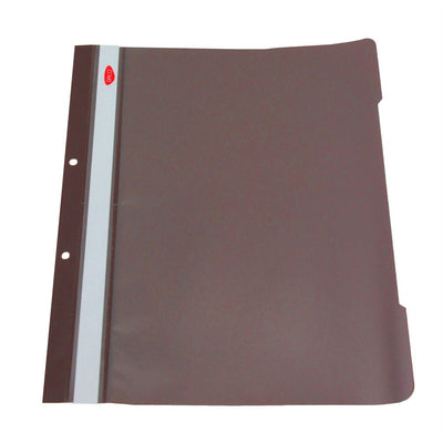 Dosar cu șină metalică DACO, format A4, culoare maro, din PVC, ideal pentru organizarea profesională și protejarea documentelor la birou.