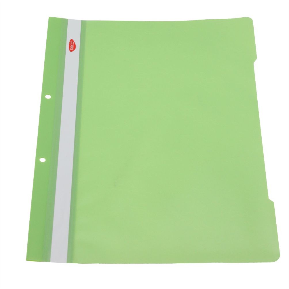 Dosar cu șină metalică DACO, format A4, culoare verde deschis, din PVC, ideal pentru organizarea eficientă și protecția documentelor de birou.