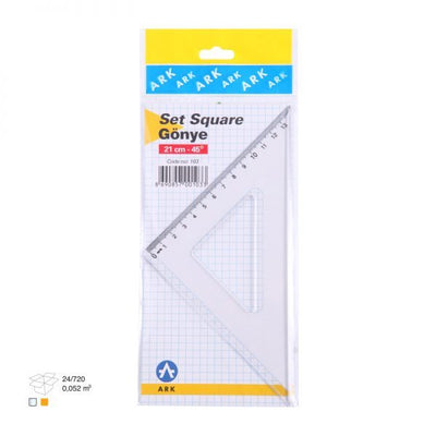 Echer de 21 cm cu unghiuri de 45/45 grade marca Ark 103E pentru școală și desen tehnic.