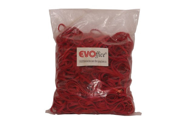 Pungă de 1kg cu elastice mari din cauciuc Evoffice 5.0 mm, diametru 100 mm, culoare roșie, pentru colete și birou
