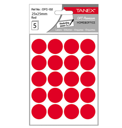 Set 100 etichete autoadezive rotunde roșii Tanex, diametru 25 mm, din hârtie ecologică FSC Mix, ideale pentru codare și prețuri