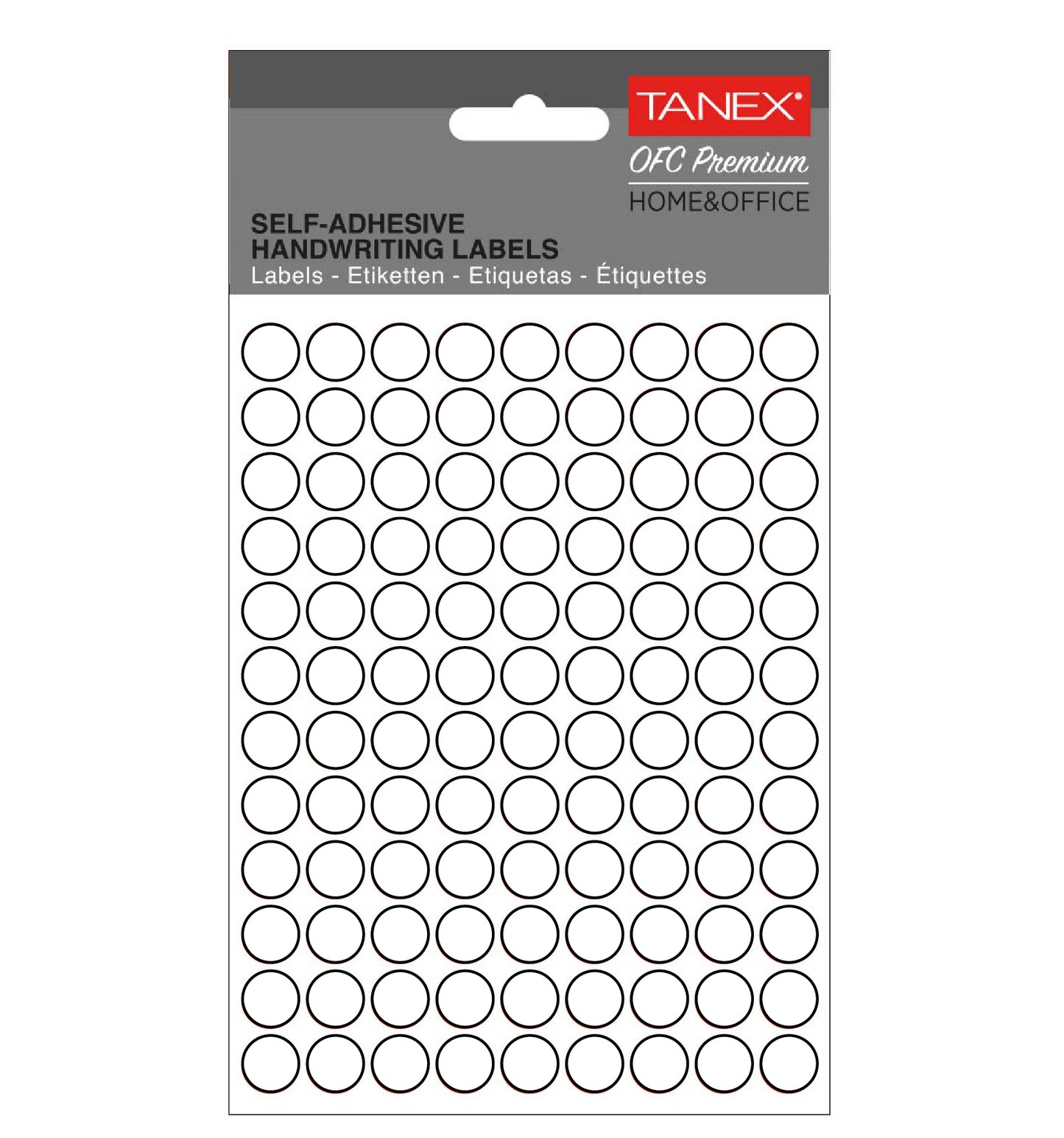 Set 1.080 etichete autoadezive rotunde albe Tanex, diametru 10 mm, din hârtie ecologică FSC Mix, ideale pentru prețuri și organizare