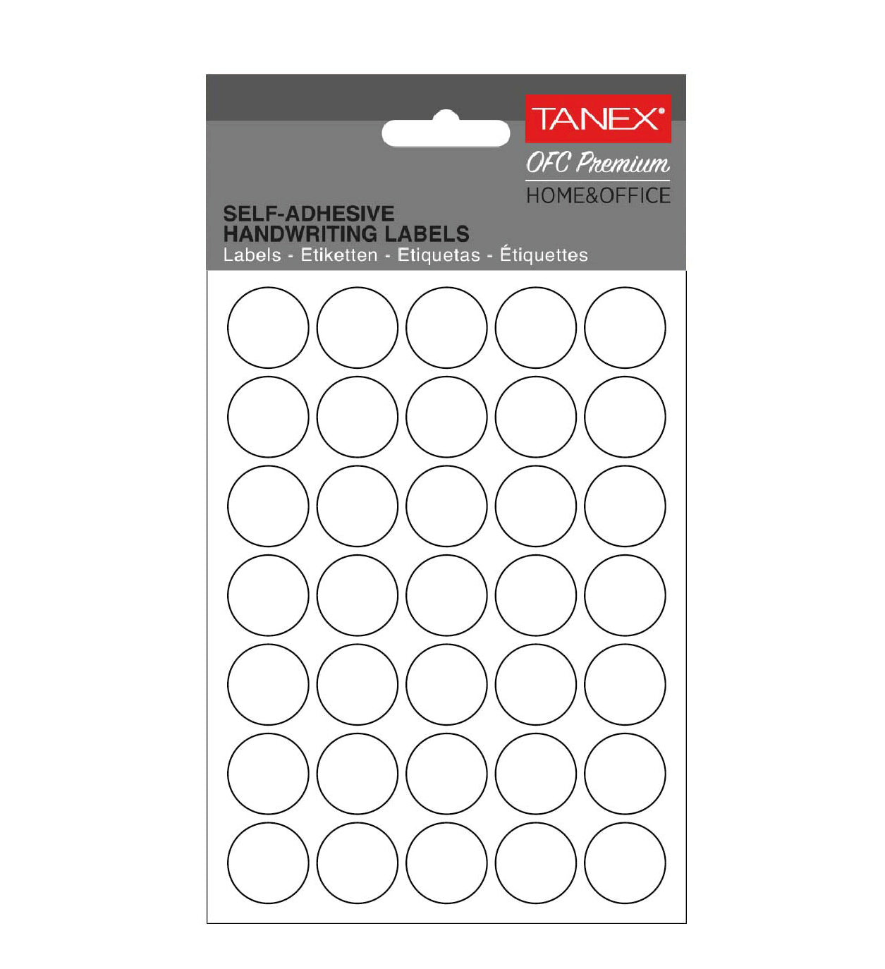 Set 350 etichete autoadezive rotunde albe Tanex, diametru 19 mm, din hârtie ecologică FSC Mix, ideale pentru prețuri și organizare