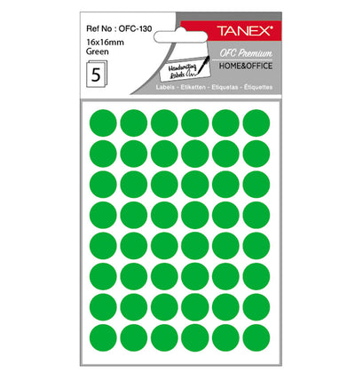 Set 240 etichete autoadezive rotunde verzi Tanex, diametru 16 mm, din hârtie ecologică FSC Mix, ideale pentru codare și prețuri