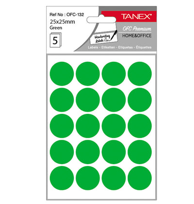 Set 100 etichete autoadezive rotunde verzi Tanex, diametru 25 mm, din hârtie ecologică FSC Mix, ideale pentru codare și prețuri