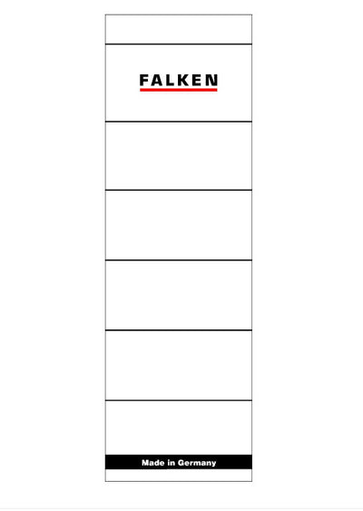 Set 10 etichete autoadezive Falken pentru biblioraft, dimensiune 60x190 mm, culoare albă, ideale pentru arhivarea profesională și organizarea eficientă a documentelor de birou