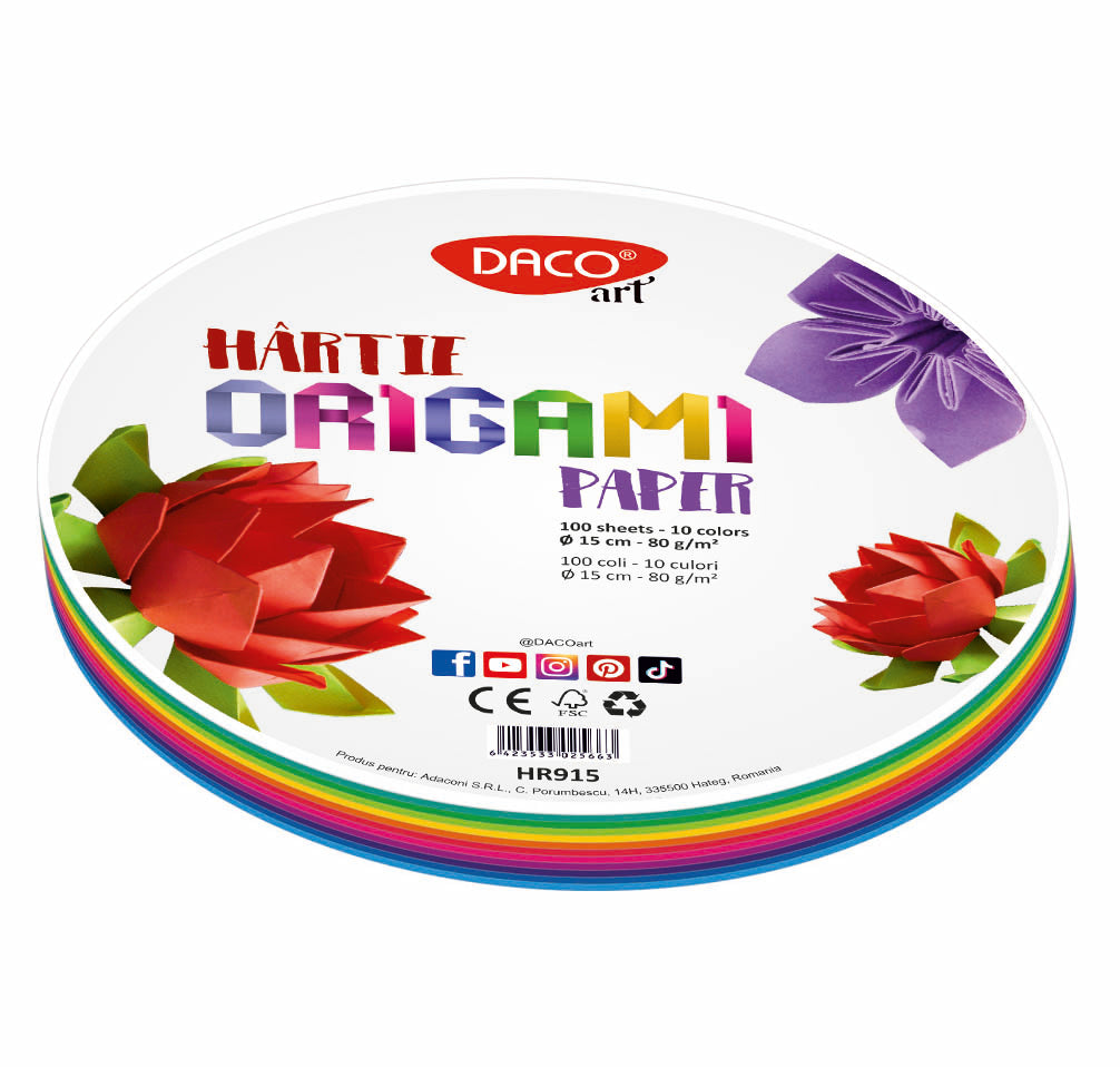 HARTIE ORIGAMI ROTUNDA 15CM  100/SET DACO HR915