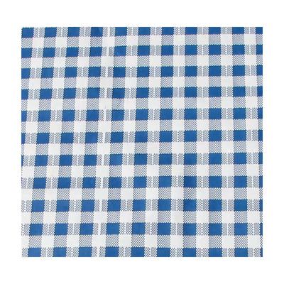 Față de masă din hârtie cerată cu polietilenă și carouri albastre, dimensiune 88x100 cm, ideală pentru restaurante și uz casnic