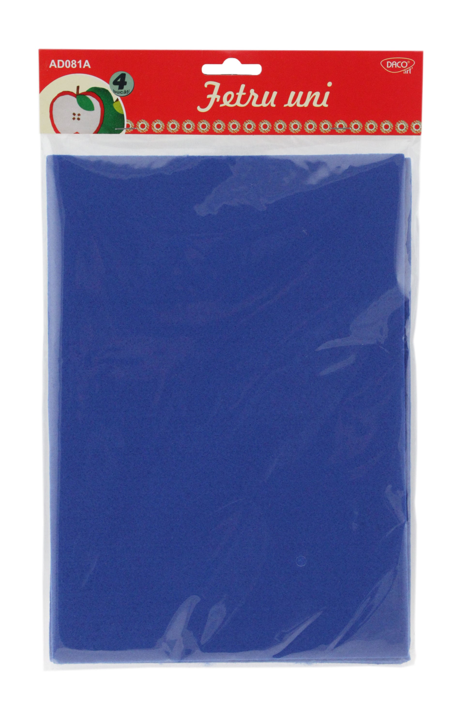 Set de 4 coli de fetru moale uni de culoare albastră, format A4 și grosime de 1.4 mm, marca DACOart, pentru activități creative și lucru manual