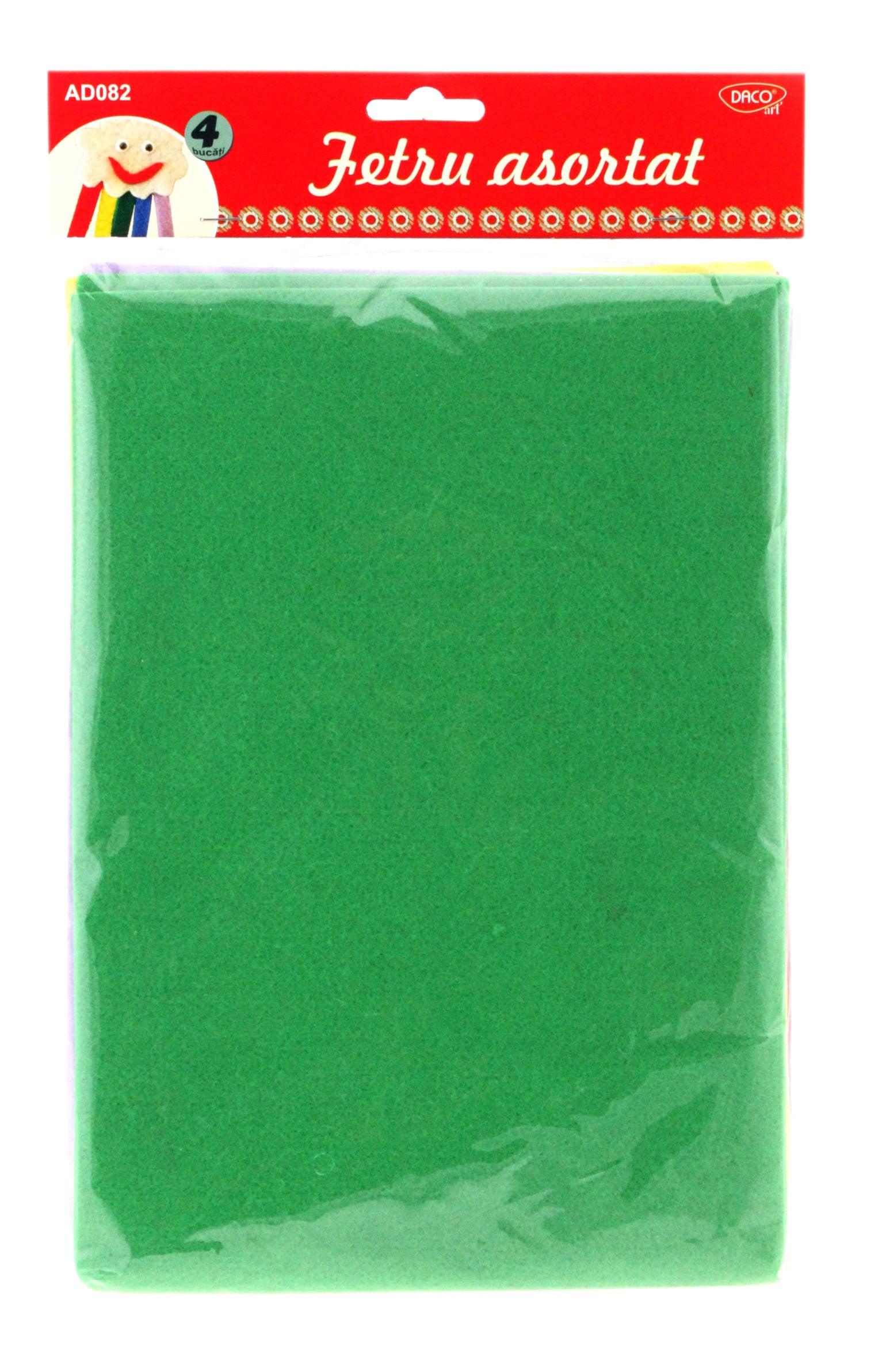 Set de 10 coli de fetru moale asortat în 5 culori vibrante, format A4 și grosime de 1.4 mm, marca DACOart, ideal pentru scrapbooking, figurine și activități creative