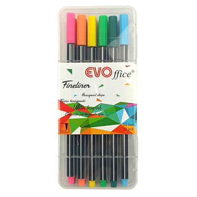 Fineliner, forma hexgonala, varf 0.4 mm ,12 culori/cutie EVOffice