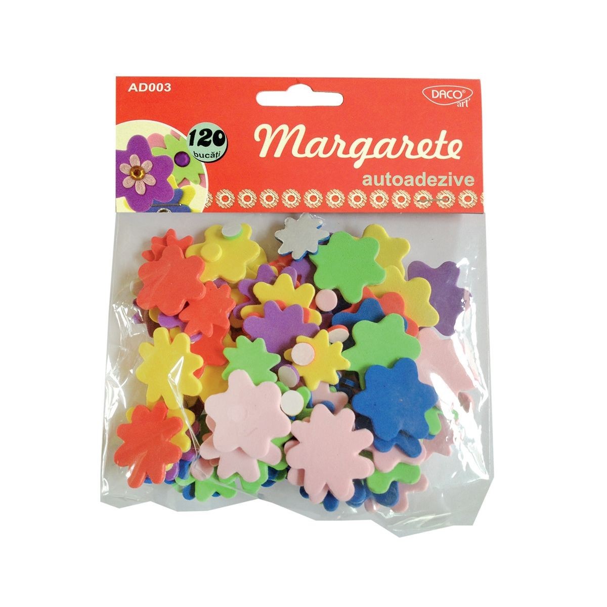 Set de 120 de floricele autoadezive DACOart de mărimi diferite, accesorii pentru lucru manual și decorarea proiectelor creative