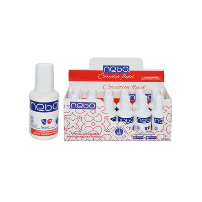 Fluid corector Nebo 12ml cu aplicator pensula pe baza de solvent uscare rapida si putere mare de acoperire
