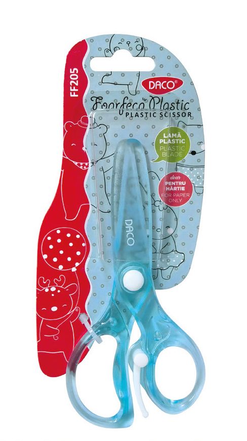 Foarfecă de grădiniță din plastic Daco FF205 cu vârf rotunjit, ideală și sigură pentru copii