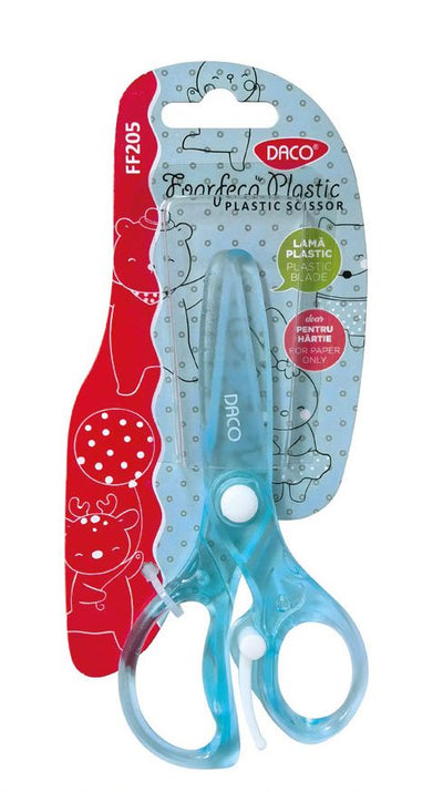 Foarfecă de grădiniță din plastic Daco FF205 cu vârf rotunjit, ideală și sigură pentru copii