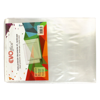 Folie Protectie Documente A3 Landscape, Cristal, 60 Microni, 25Buc/Set Evoffice
