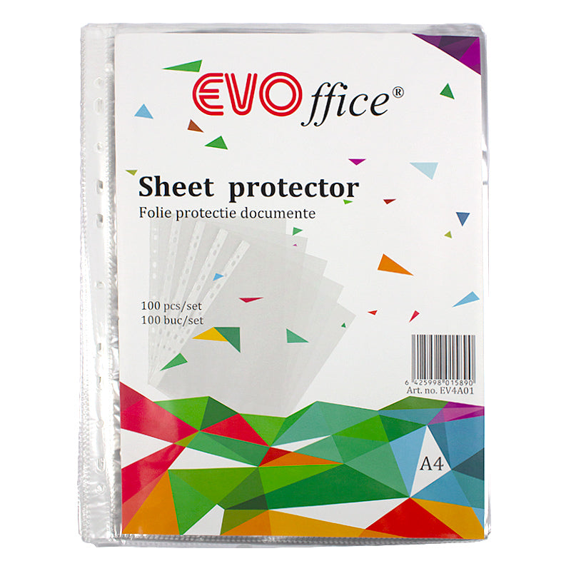 Folie protectie documente A4, 25 microni, 100 buc/set EVOffice