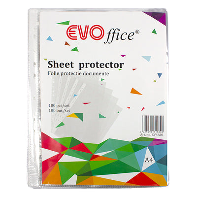 Folie protectie documente A4, 25 microni, 100 buc/set EVOffice