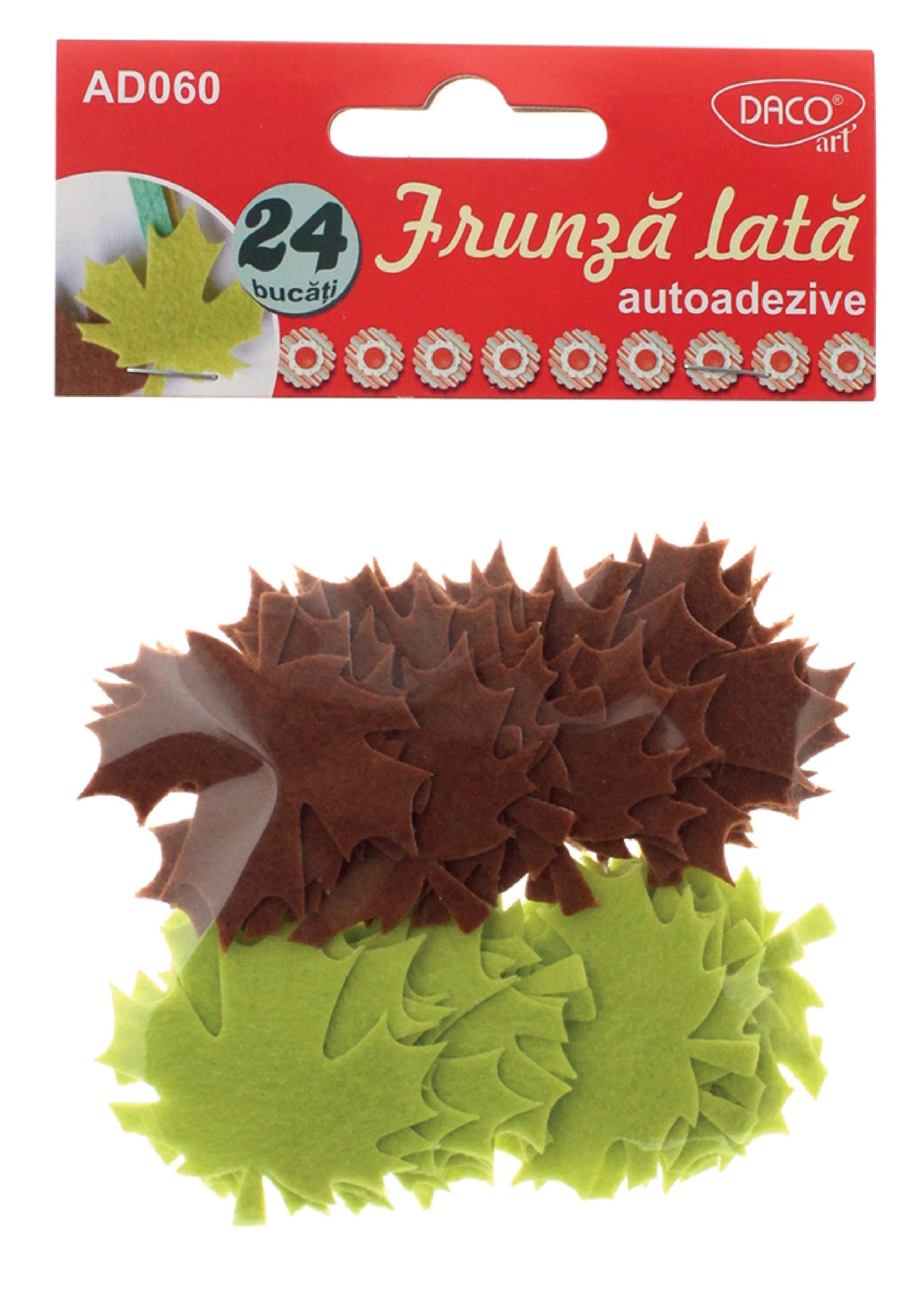 Set de 24 de frunze late decorative din pâslă autoadezivă, brand DACO Art, dimensiune 5 cm, pentru craft și proiecte școlare