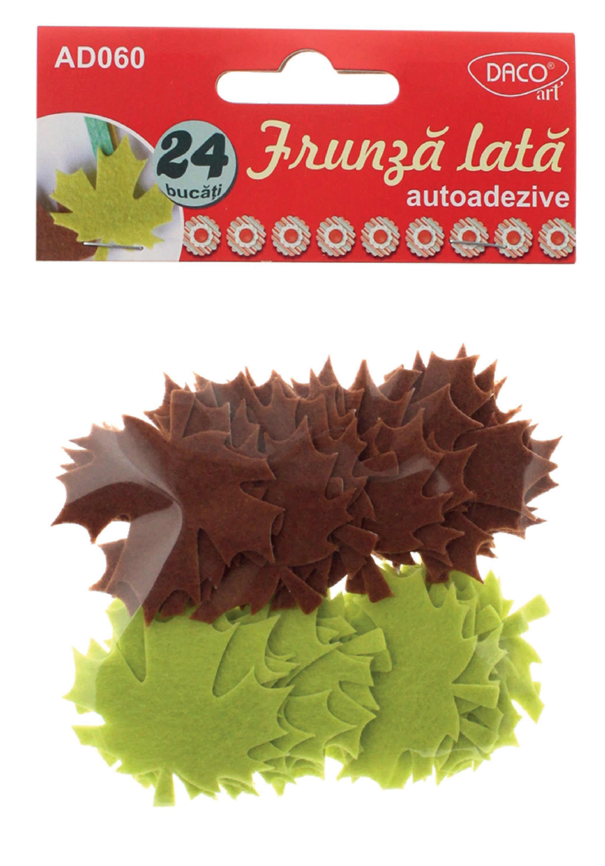 Set de 24 de frunze late decorative din pâslă autoadezivă, brand DACO Art, dimensiune 5 cm, pentru craft și proiecte școlare