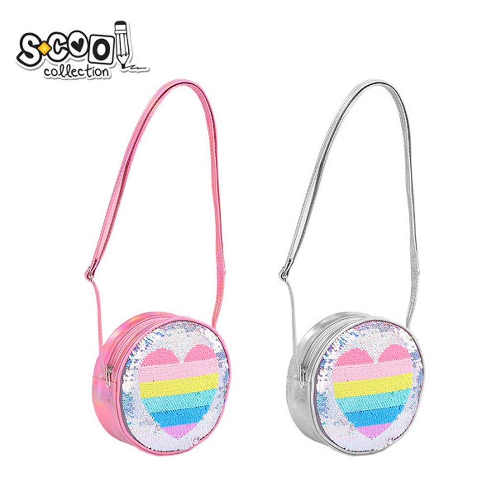 Gentuta de umar pentru fetite S-Cool cu paiete si model inimioara inchidere cu fermoar si bretea ajustabila dimensiuni 16x16 cm