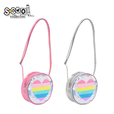 Gentuta de umar pentru fetite S-Cool cu paiete si model inimioara inchidere cu fermoar si bretea ajustabila dimensiuni 16x16 cm
