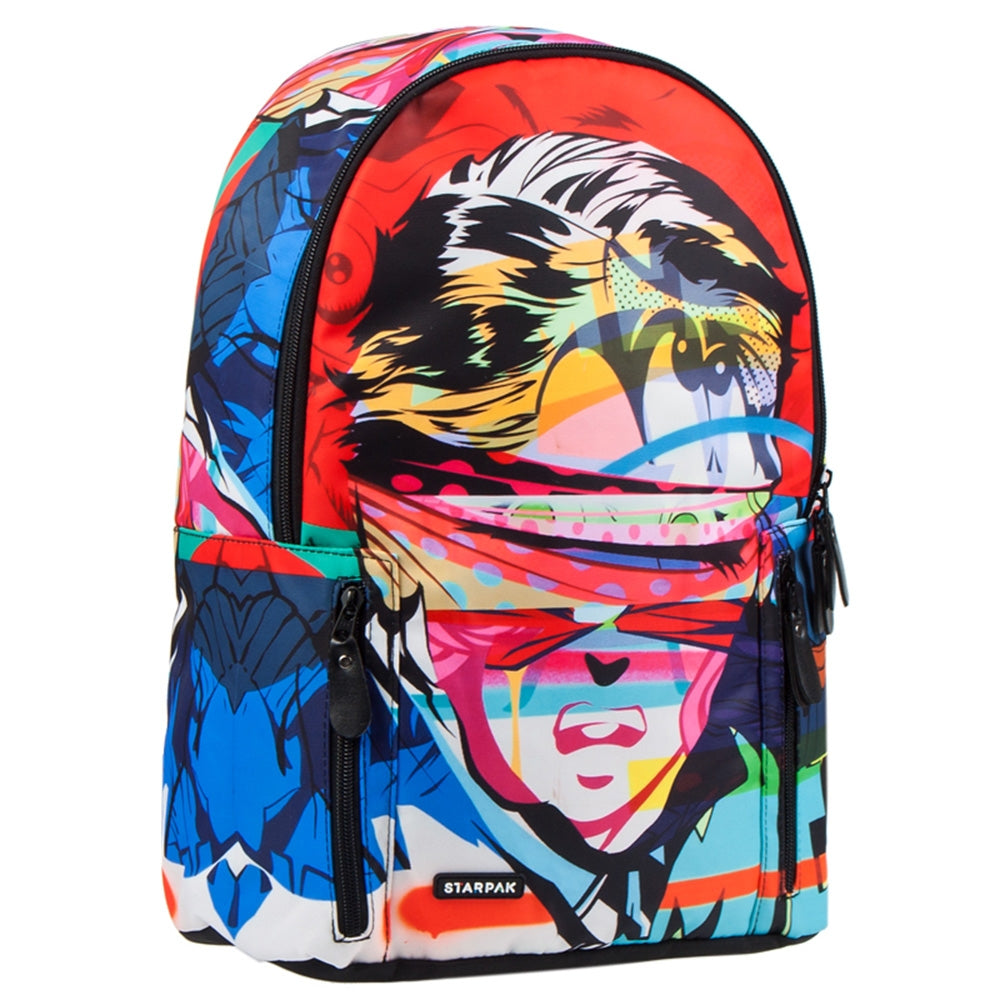 Ghiozdan scoala adolescenti STARPAK model Face design graffiti street art cu compartiment laptop organizator intern si bretele buretate