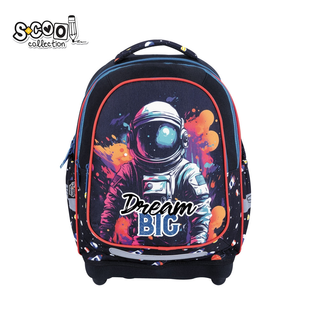 Ghiozdan anatomic pentru baieti S-COOL model Dream Big 39 cm ultra-usor 0.670 kg cu spate respirabil catarama talie port-chei si baza impermeabila EVA