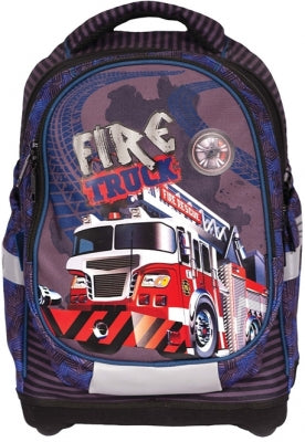 Ghiozdan anatomic baieti S-COOL model Fire Truck 42 cm cu 3 compartimente buzunar laptop spate respirabil si baza EVA cu picioruse de protectie