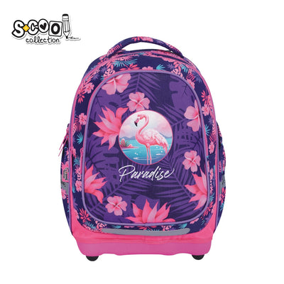 Ghiozdan anatomic fete S-COOL model Flamingo 39 cm ultra-usor 0.670 kg cu spate respirabil catarama talie port-chei si baza solida din spuma EVA