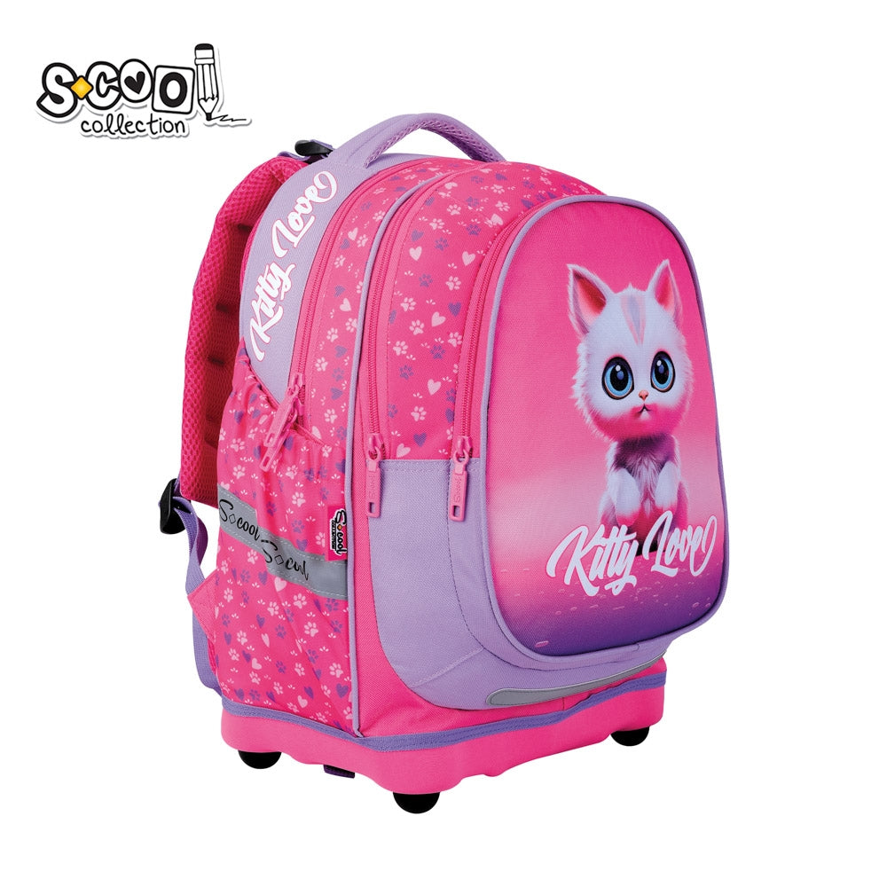 Ghiozdan anatomic fete S-COOL model Kitty Love 39 cm ultra-usor 0.670 kg cu spate respirabil catarama talie port-chei si baza impermeabila din spuma EVA