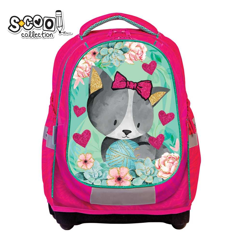 Ghiozdan anatomic S-COOL model Kitty 42 cm pentru fete si baieti cu compartiment laptop spate respirabil baza solida EVA si benzi reflectorizante