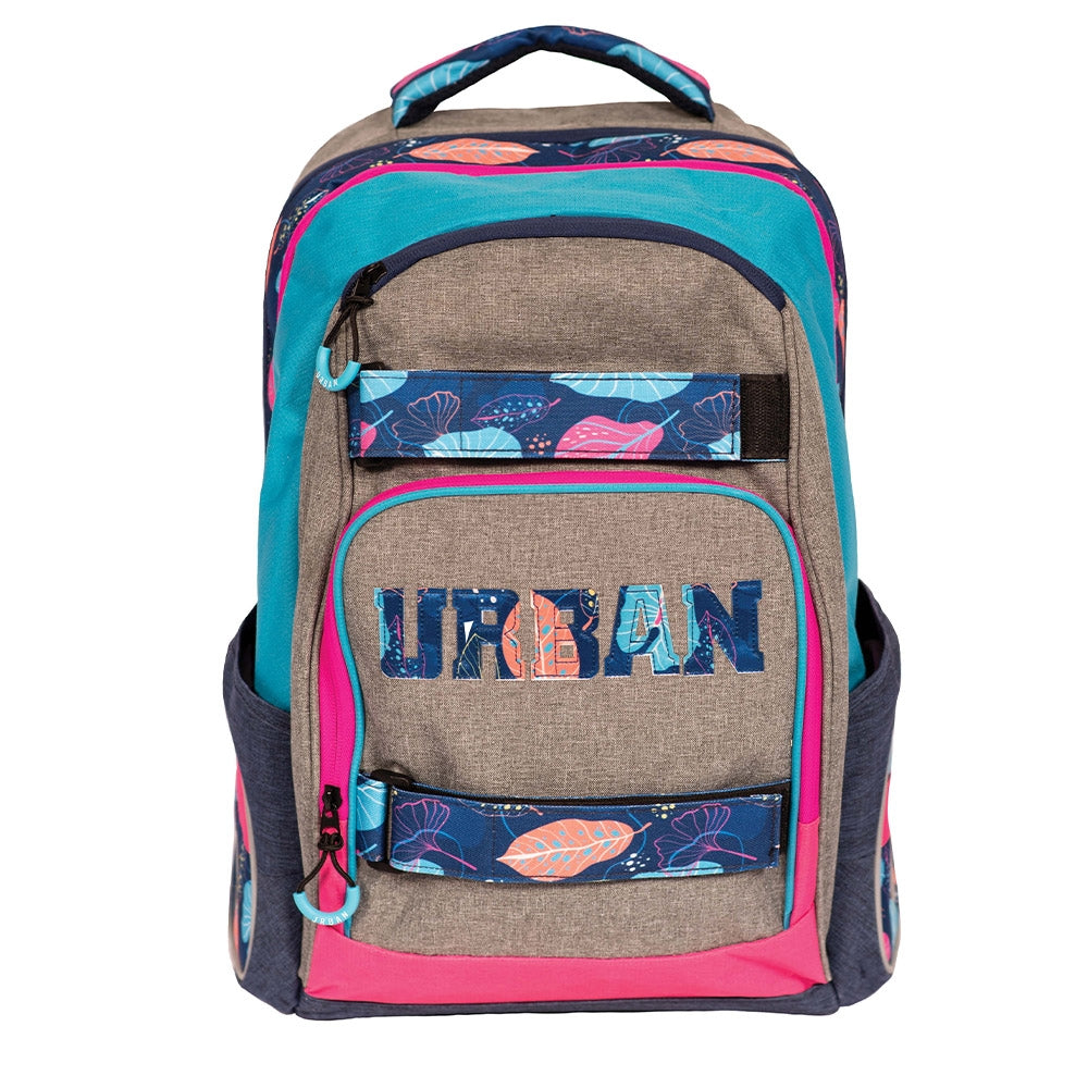 Ghiozdan anatomic pentru adolescente S-COOL model Urban Flowers 46 cm cu compartiment laptop spate respirabil cusaturi triple si baza rigida din spuma EVA