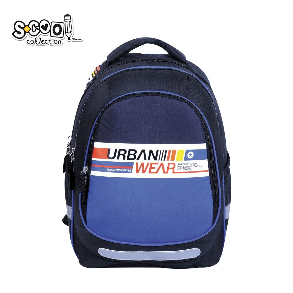 Ghiozdan anatomic ultra-usor S-COOL 41 cm design premiat 2023 spate respirabil buzunar frontal protejat si benzi reflectorizante pentru baieti si adulti