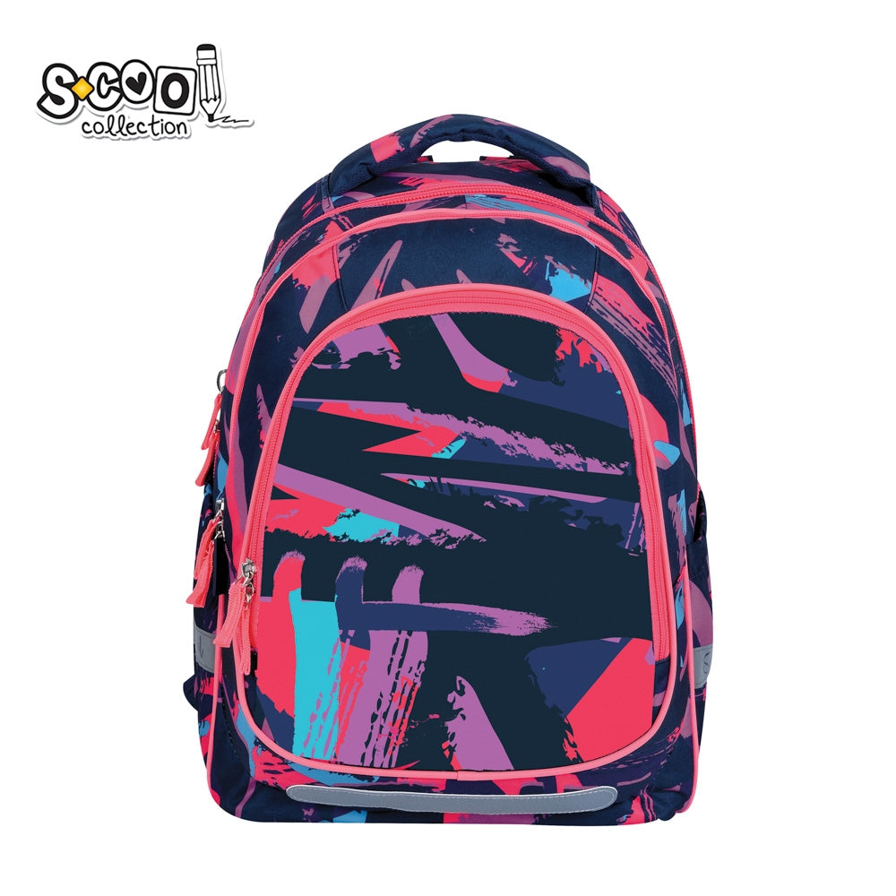 Ghiozdan anatomic ultra-usor fete S-COOL model Stripes 41 cm design premiat 2023 spate respirabil buzunar frontal protejat si benzi reflectorizante