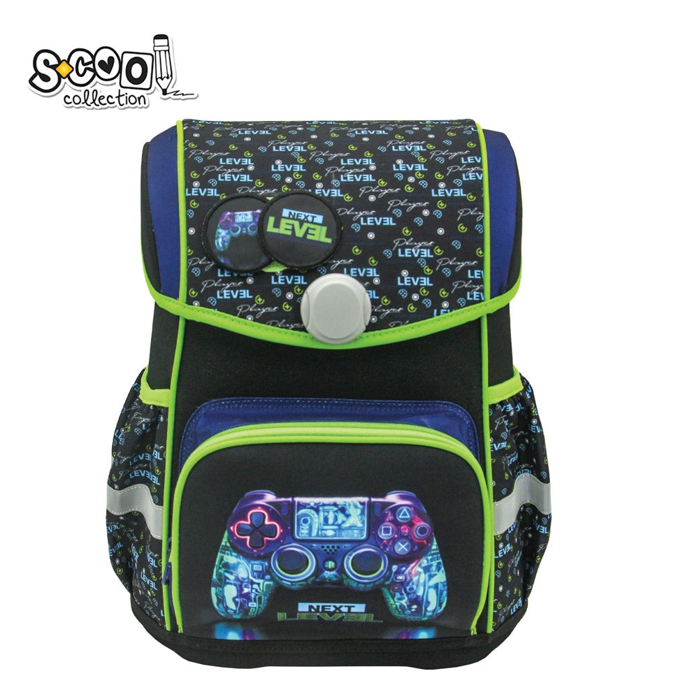 Ghiozdan anatomic premium baieti S-COOL model Next Level 42 cm greutate 0.9kg buzunar termoizolant sistem reglare inaltime pe sina inchidere magnetica si baza EVA