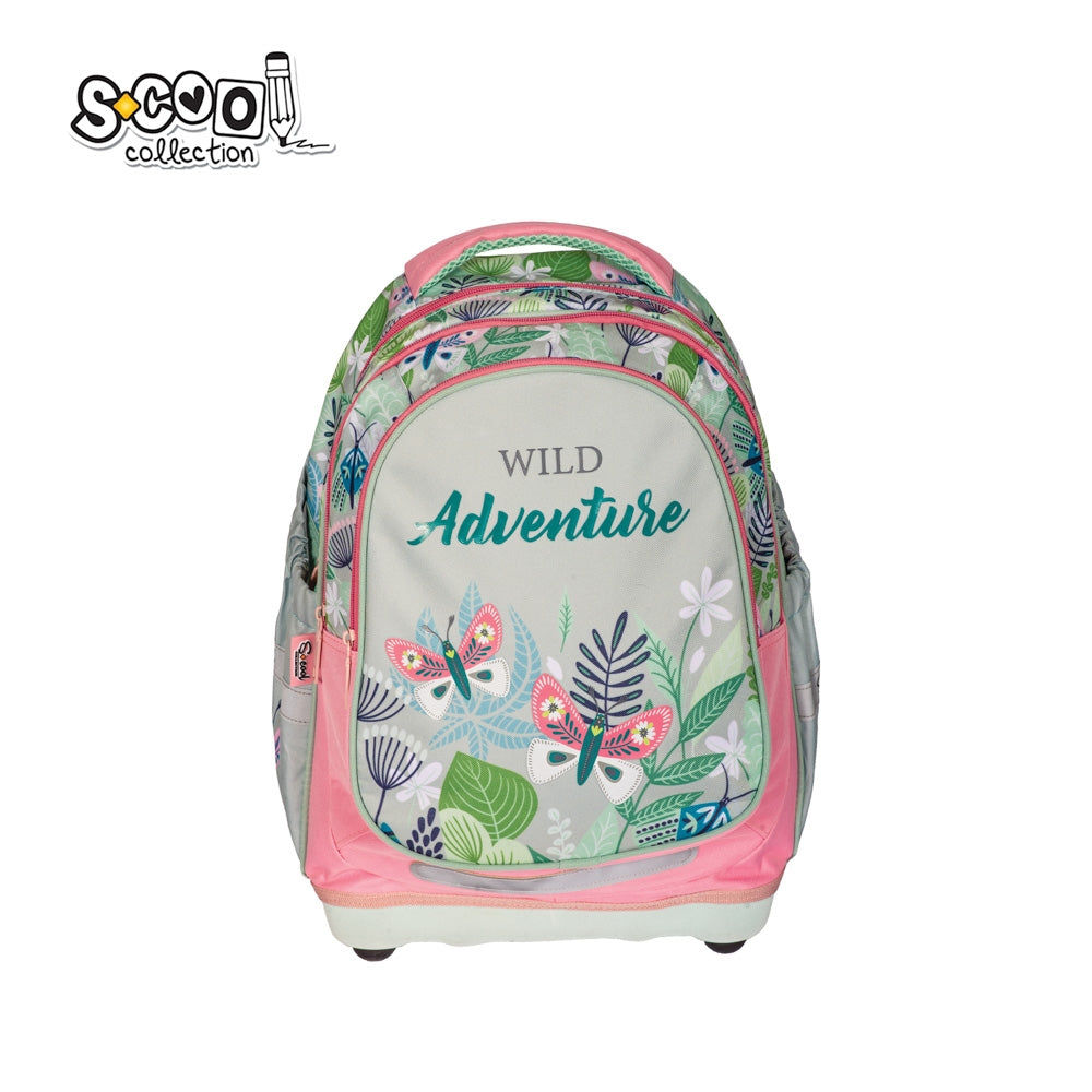 Ghiozdan anatomic fete S-COOL model Wild Adventure 39 cm greutate 0.67kg gri spate respirabil buzunar frontal cu organizator si baza EVA cu picioruse