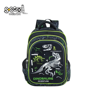 Ghiozdan baieti S-COOL model 3D Dinosaurs 38 cm cu carcasa frontala EVA dinozaur compartiment principal cu separatoare si curea transversala piept poliester 1000D