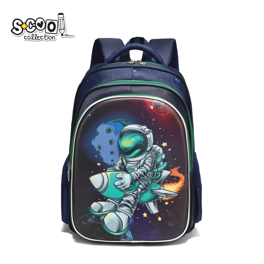 Ghiozdan 3D pentru baieti S-COOL model Dream Big 41 cm material impermeabil poliester 230D cu carcasa frontala EVA si spate buretat anatomic