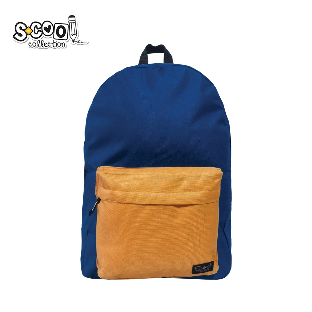 Ghiozdan S-Cool Classic bleumarin și portocaliu din poliester 600D cu spate buretat și bretele reglabile