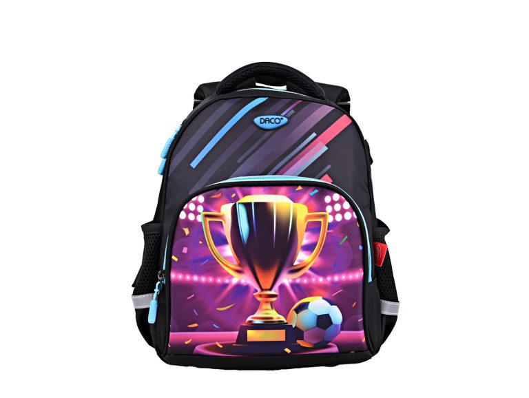 Ghiozdan Daco GH249 model Cupa de Fotbal inaltime 33 cm cu bretele buretate si design sportiv pentru baieti