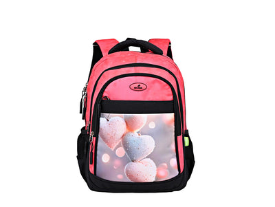 Ghiozdan scolar Ecada 614004 inaltime 41 cm model cu inimioare roz bretele buretate si buzunare laterale