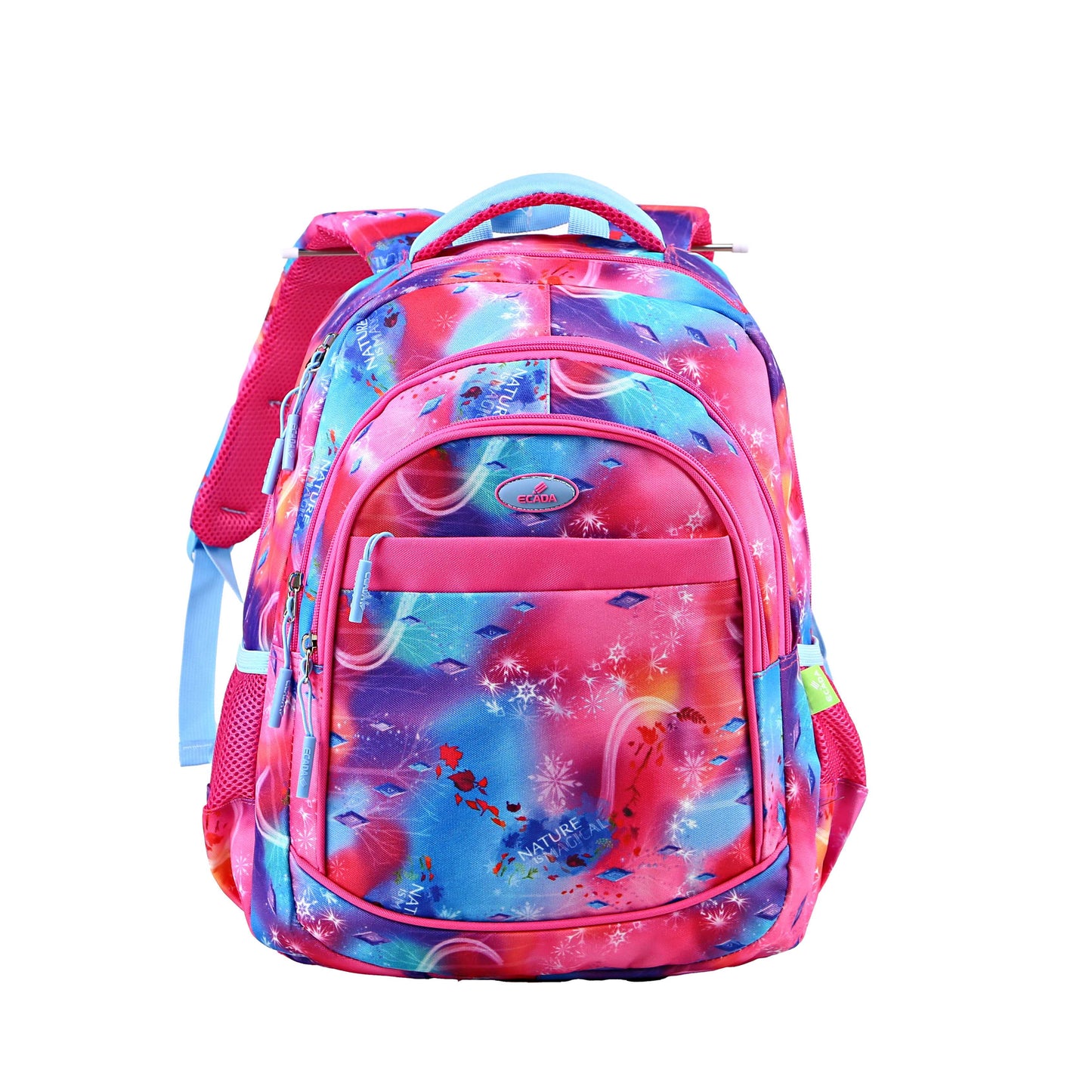 Ghiozdan fete Ecada 61429 inaltime 46 cm model multicolor roz cu spate ergonomic buretat si compartimente multiple