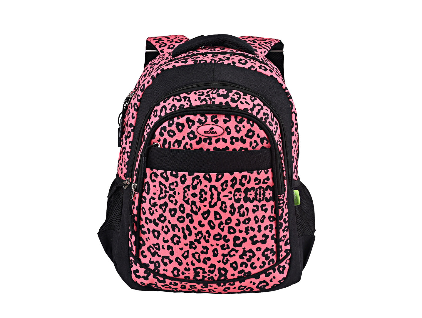 Ghiozdan fete Ecada 61435 inaltime 46 cm model leopard roz si negru cu spate ergonomic buretat si compartimente multiple