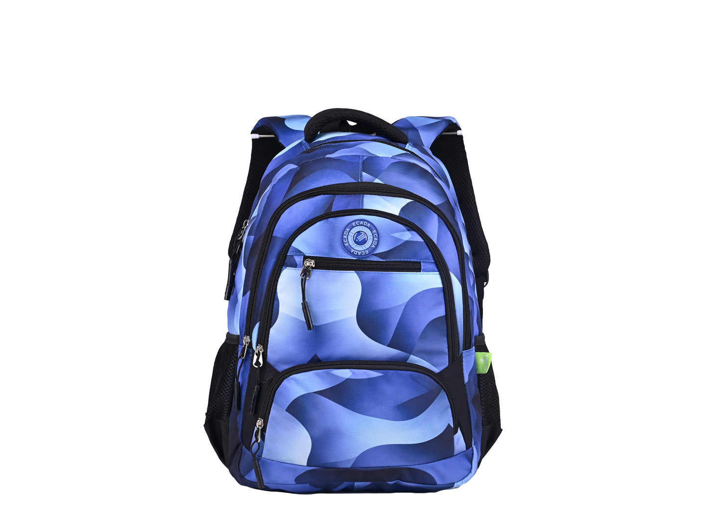 Ghiozdan baieti Ecada 61491 inaltime 46 cm model abstract cu dungi albastru si mov cu spate ergonomic buretat si compartimente mari