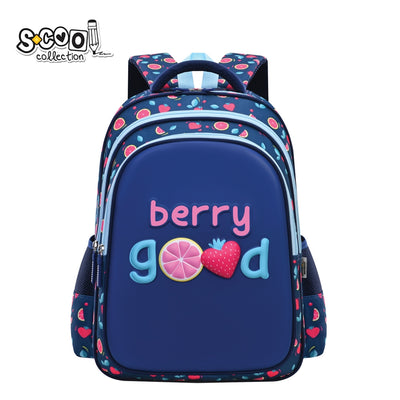 Ghiozdan ergonomic fete S-COOL model Berry Good 42 cm poliester 1000D cu carcasa frontala 3D EVA spate buretat respirabil si catarama piept
