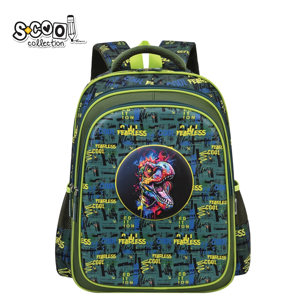 Ghiozdan ergonomic baieti S-COOL model Fearless 42 cm poliester 1000D cu carcasa frontala 3D EVA spate buretat respirabil si catarama piept greutate 0.735 kg