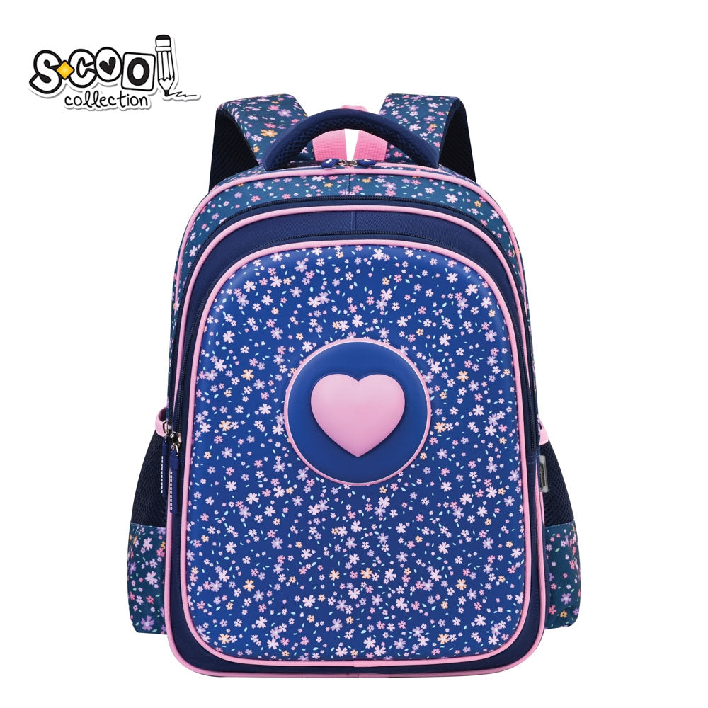 Ghiozdan ergonomic fete S-COOL model Pink Heart 42 cm cu carcasa frontala 3D EVA spate buretat respirabil catarama piept si benzi reflectorizante greutate 0.735 kg